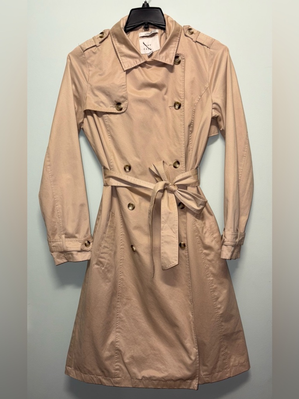 A New Day Blush Beige Trench Coat M Water Resistant Double Breasted Belted